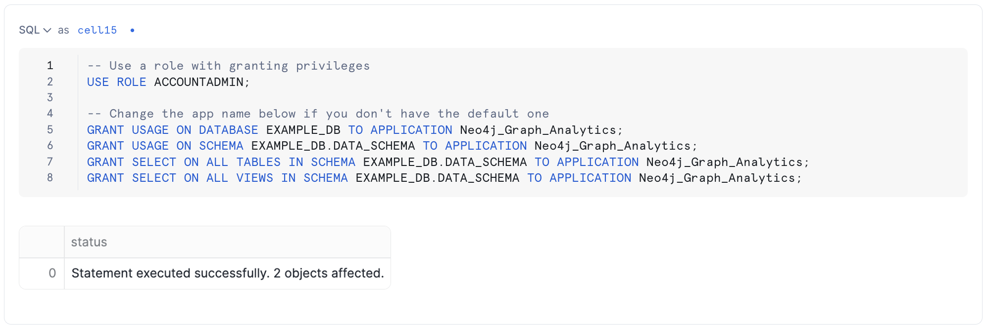 Granting table access to the application